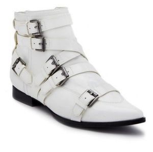 NWB White Pointy Toe Ankle Booties w/Strap Buckles